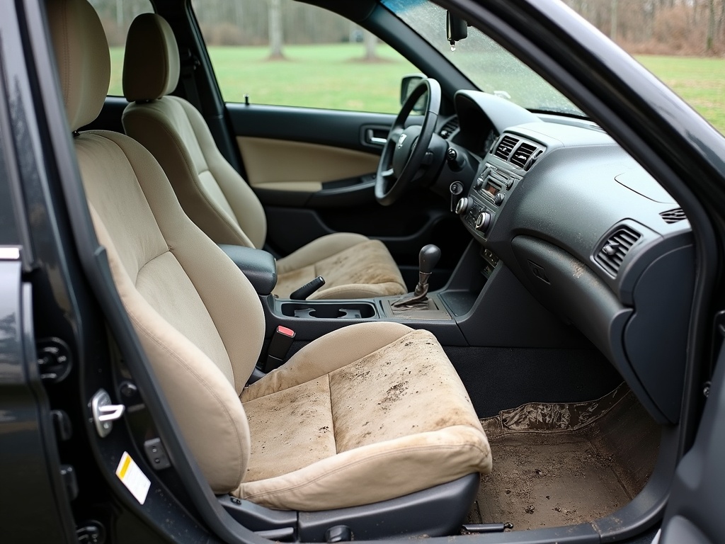 Car interior before detailing